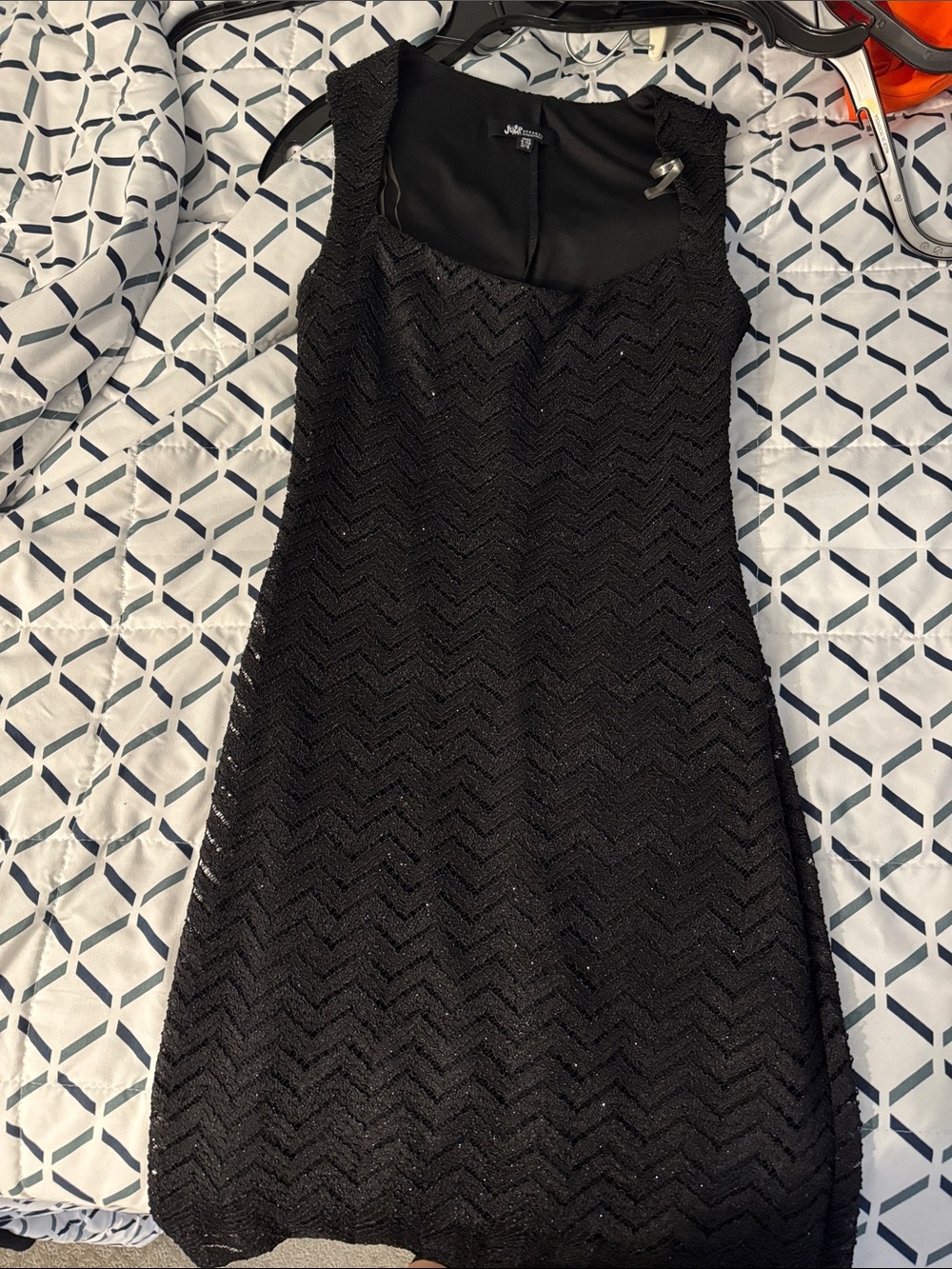 Black Sleeveless Lace Chevron Dress